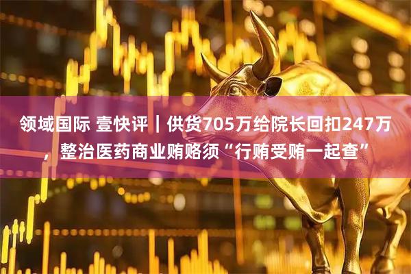领域国际 壹快评｜供货705万给院长回扣247万，整治医药商业贿赂须“行贿受贿一起查”