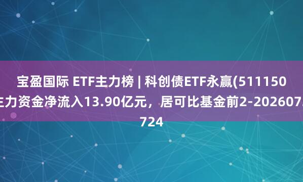 宝盈国际 ETF主力榜 | 科创债ETF永赢(511150)主力资金净流入13.90亿元，居可比基金前2-20260724